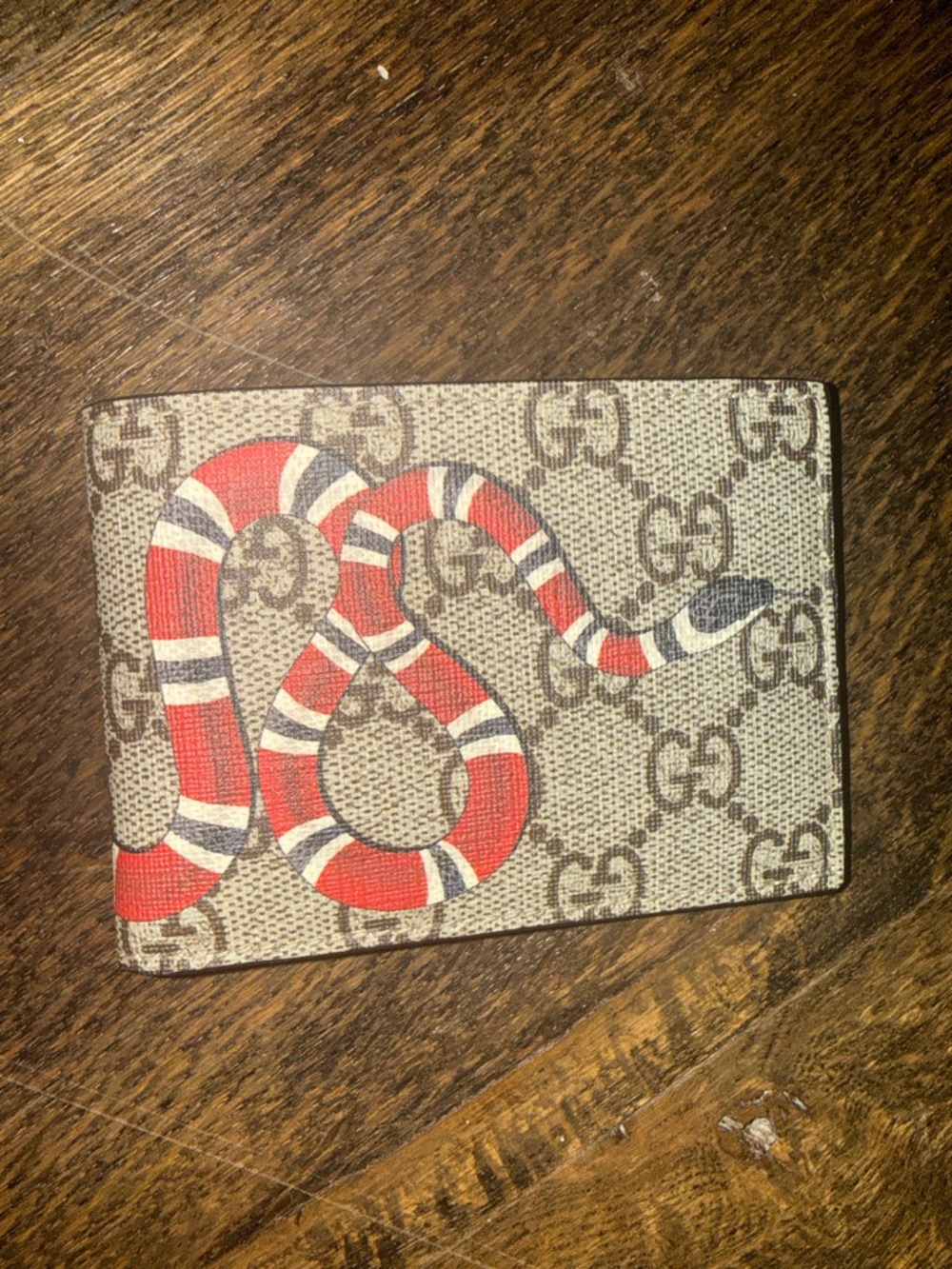 Gucci Kingsnake Canvas Bi-Fold Wallet - Red/Beige 100% Authentic